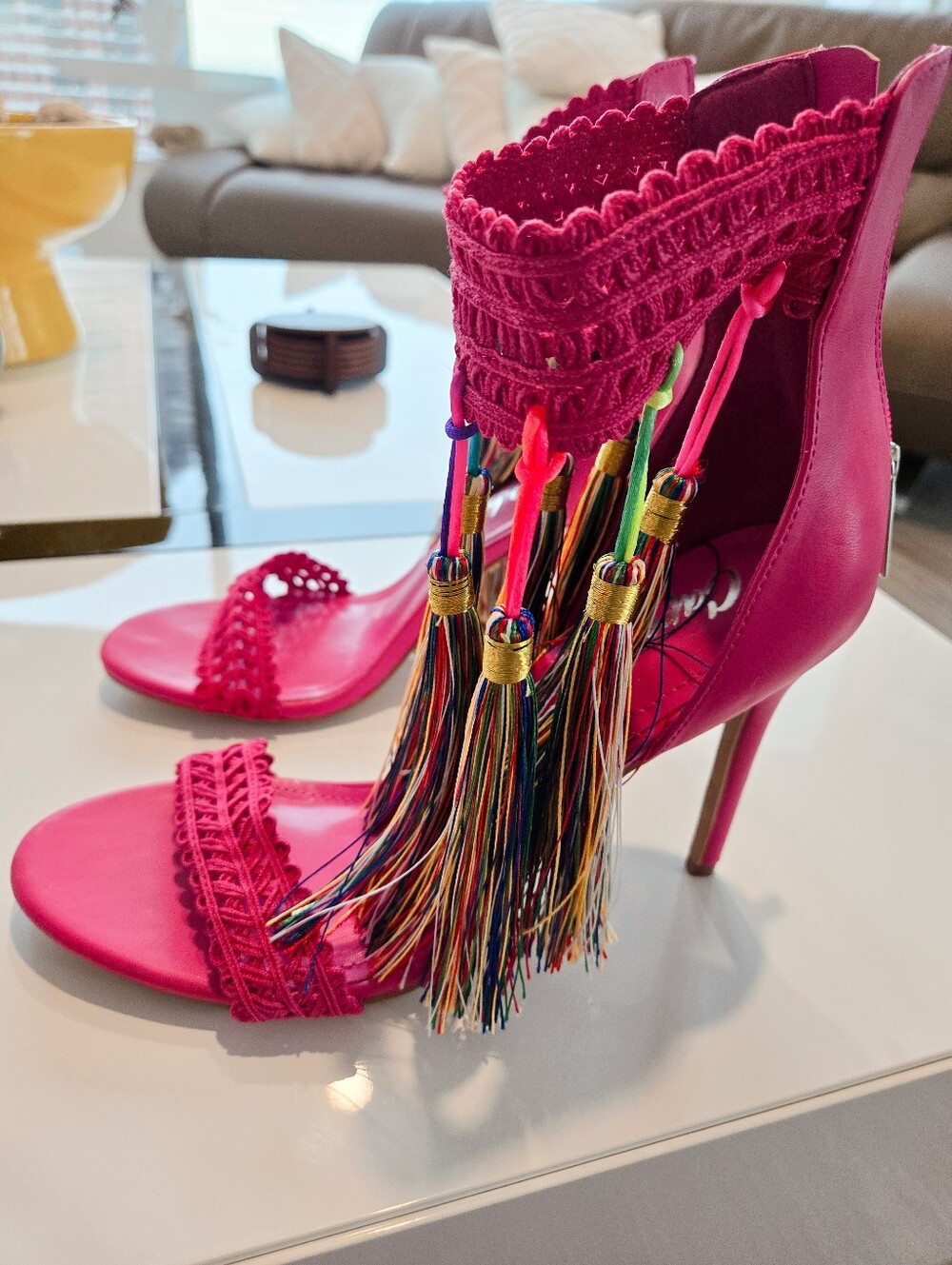 Women's Hot Pink Tassel High Heel Sandals